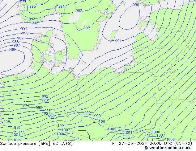 ciśnienie EC (AIFS) pt. 27.09.2024 00 UTC