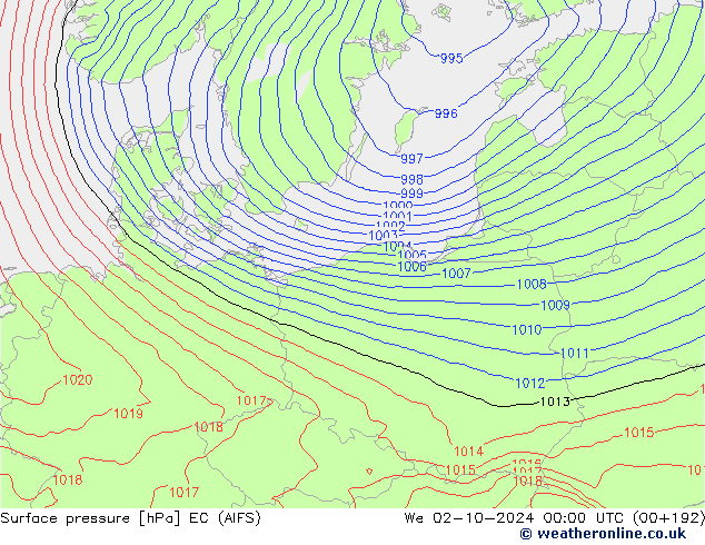 Pressione al suolo EC (AIFS) mer 02.10.2024 00 UTC