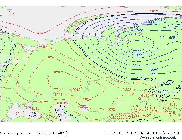 ciśnienie EC (AIFS) wto. 24.09.2024 06 UTC