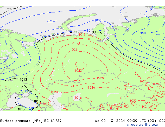 Presión superficial EC (AIFS) mié 02.10.2024 00 UTC