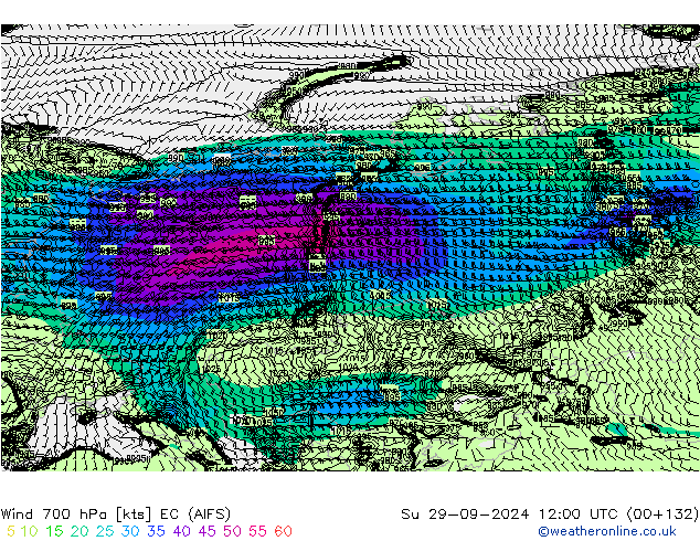 Wind 700 hPa EC (AIFS) Ne 29.09.2024 12 UTC