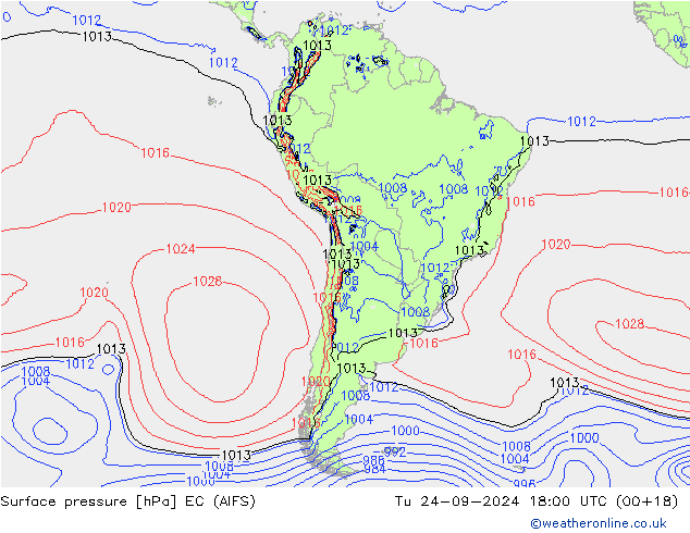 Atmosférický tlak EC (AIFS) Út 24.09.2024 18 UTC