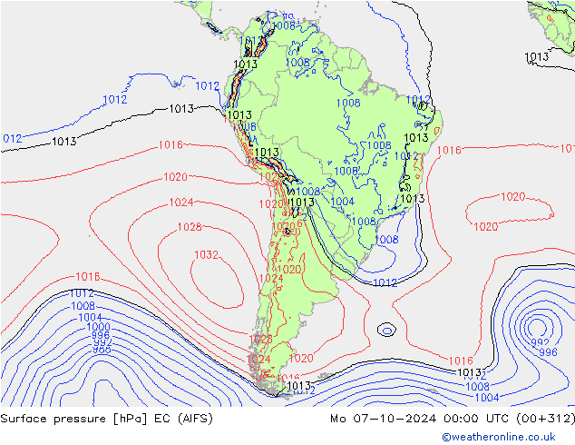 Surface pressure EC (AIFS) Mo 07.10.2024 00 UTC