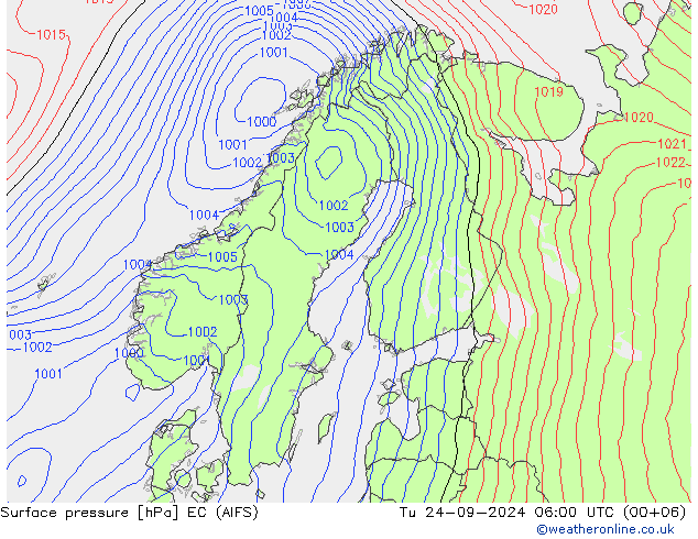 Surface pressure EC (AIFS) Tu 24.09.2024 06 UTC