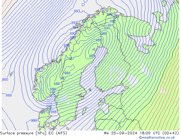 Atmosférický tlak EC (AIFS) St 25.09.2024 18 UTC