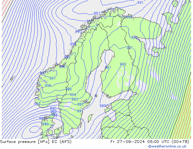 Surface pressure EC (AIFS) Fr 27.09.2024 06 UTC