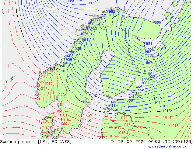 Surface pressure EC (AIFS) Su 29.09.2024 06 UTC