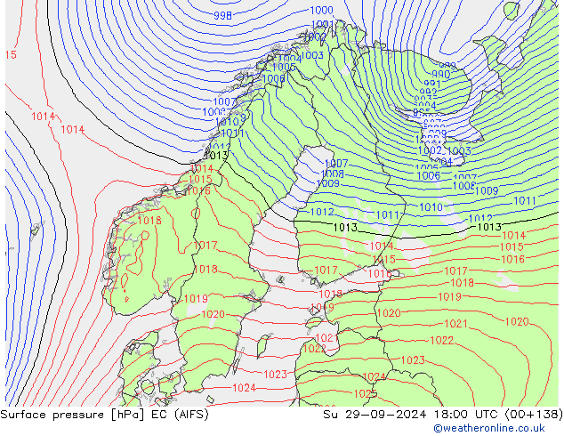 Atmosférický tlak EC (AIFS) Ne 29.09.2024 18 UTC