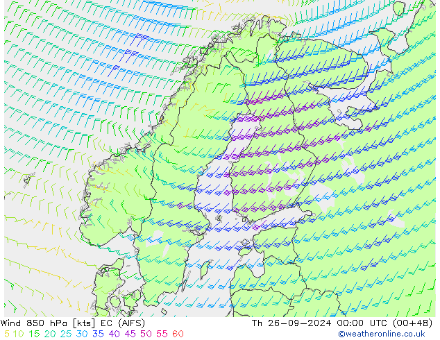 Wind 850 hPa EC (AIFS) Th 26.09.2024 00 UTC