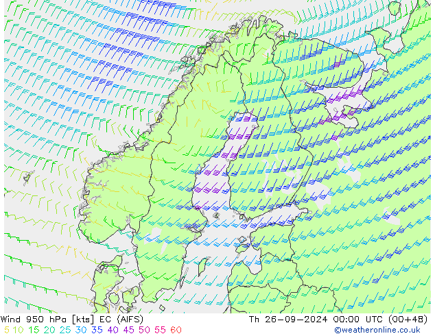 Vento 950 hPa EC (AIFS) Qui 26.09.2024 00 UTC