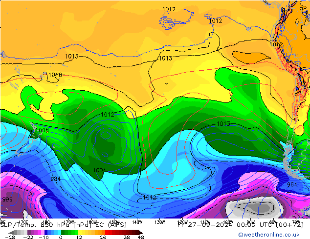 SLP/Temp. 850 hPa EC (AIFS) vie 27.09.2024 00 UTC