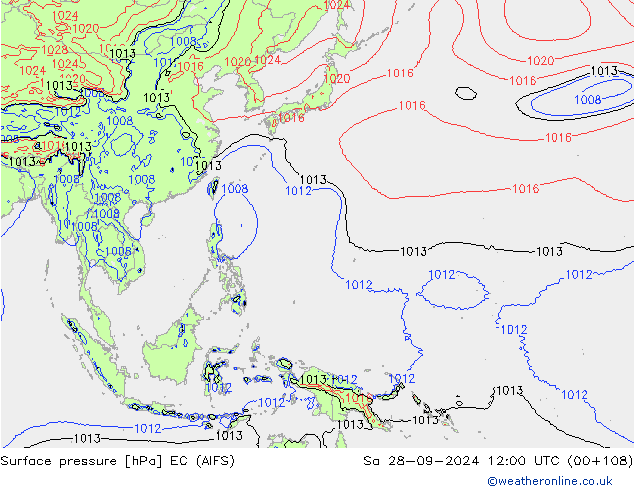 Surface pressure EC (AIFS) Sa 28.09.2024 12 UTC