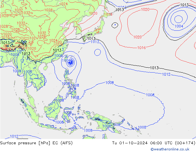 Atmosférický tlak EC (AIFS) Út 01.10.2024 06 UTC