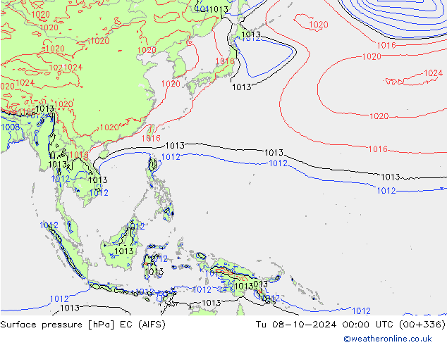 Atmosférický tlak EC (AIFS) Út 08.10.2024 00 UTC