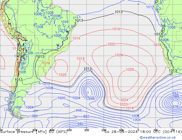 Surface pressure EC (AIFS) Sa 28.09.2024 18 UTC