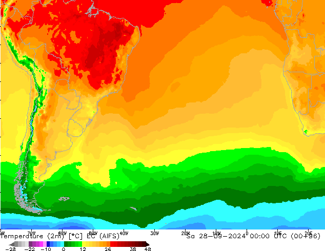 Temperature (2m) EC (AIFS) Sa 28.09.2024 00 UTC