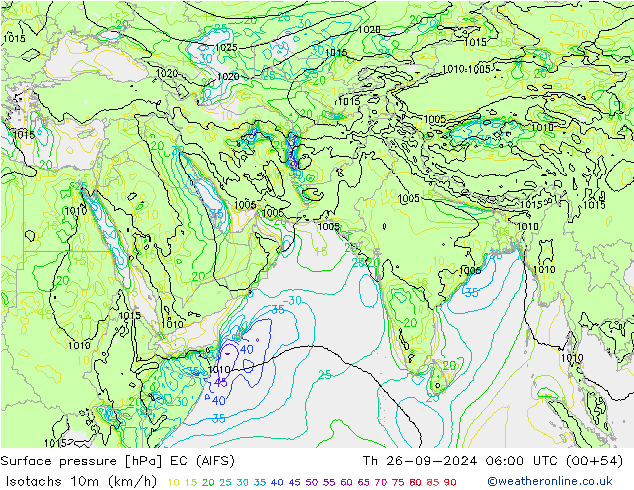 Eşrüzgar Hızları (km/sa) EC (AIFS) Per 26.09.2024 06 UTC