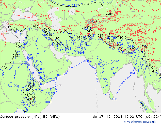 Surface pressure EC (AIFS) Mo 07.10.2024 12 UTC