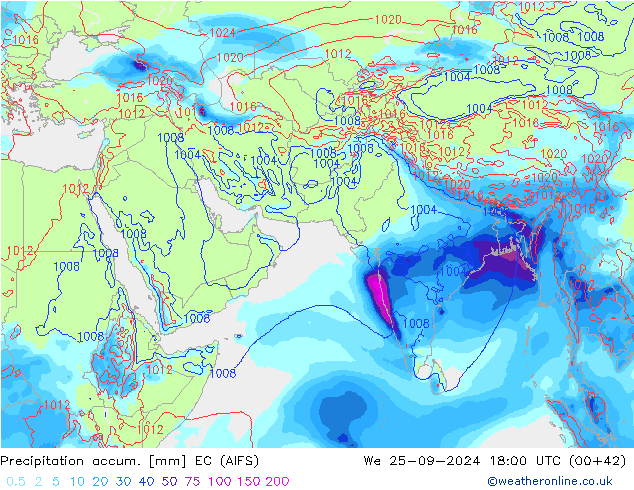 Precipitation accum. EC (AIFS) St 25.09.2024 18 UTC