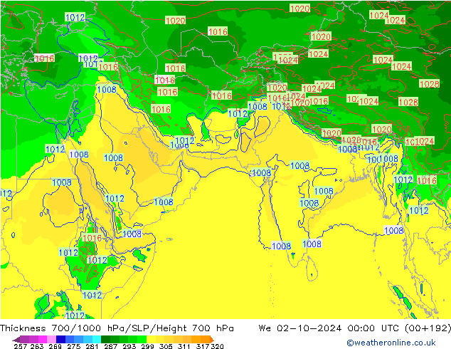 Thck 700-1000 hPa EC (AIFS)  02.10.2024 00 UTC