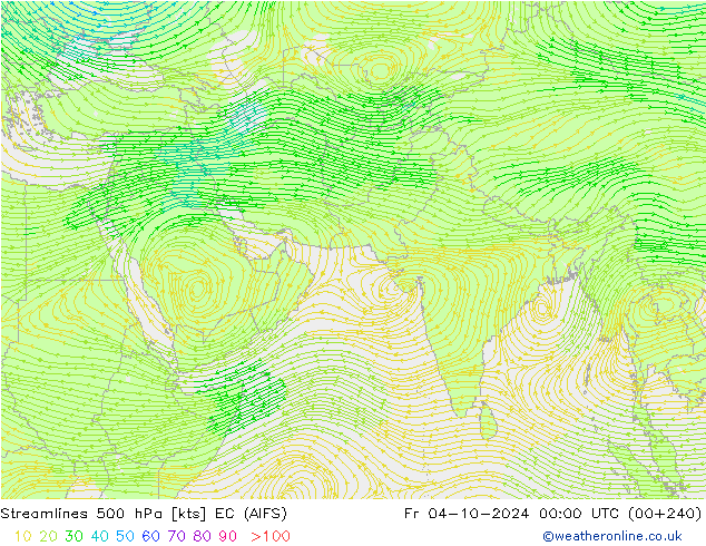 Streamlines 500 hPa EC (AIFS) Fr 04.10.2024 00 UTC