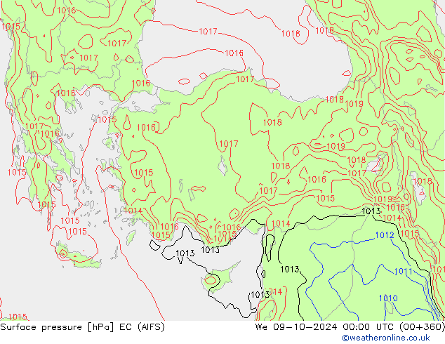 Atmosférický tlak EC (AIFS) St 09.10.2024 00 UTC