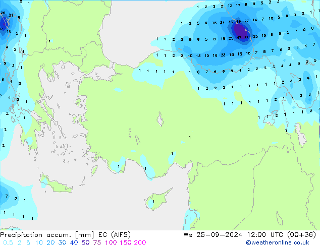 Precipitation accum. EC (AIFS) We 25.09.2024 12 UTC