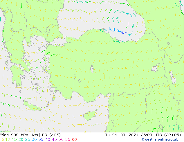 Wind 900 hPa EC (AIFS) Tu 24.09.2024 06 UTC