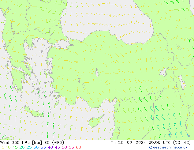 Vento 950 hPa EC (AIFS) gio 26.09.2024 00 UTC