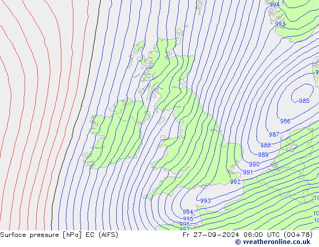 Atmosférický tlak EC (AIFS) Pá 27.09.2024 06 UTC