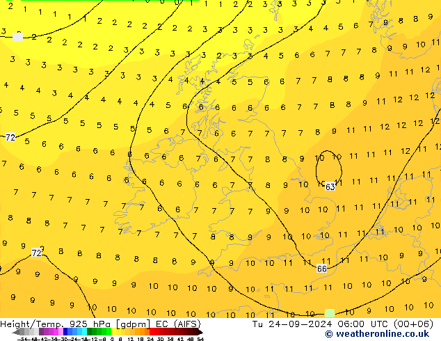 Height/Temp. 925 hPa EC (AIFS) Di 24.09.2024 06 UTC