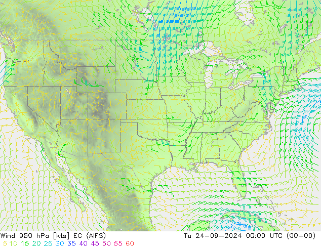 Wind 950 hPa EC (AIFS) Tu 24.09.2024 00 UTC