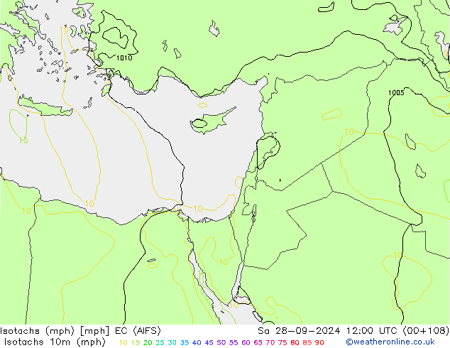 Isotachs (mph) EC (AIFS) sam 28.09.2024 12 UTC