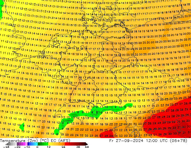 Temperature (2m) EC (AIFS) Fr 27.09.2024 12 UTC