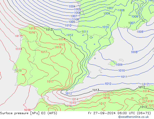 Surface pressure EC (AIFS) Fr 27.09.2024 06 UTC