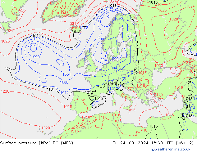 Surface pressure EC (AIFS) Tu 24.09.2024 18 UTC