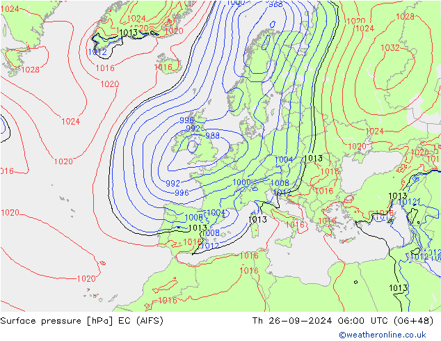 Atmosférický tlak EC (AIFS) Čt 26.09.2024 06 UTC