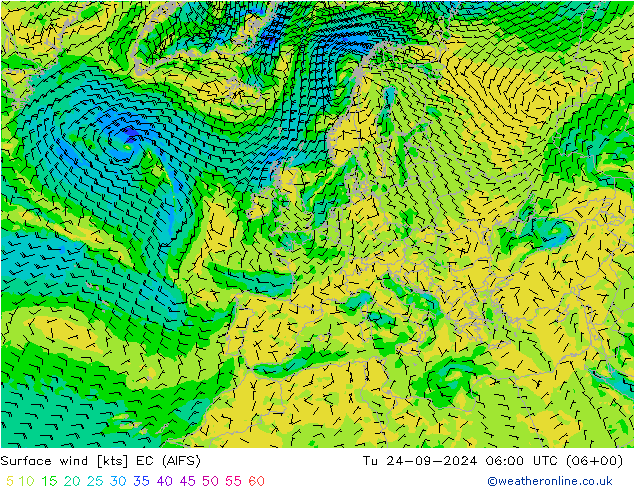 Surface wind EC (AIFS) Tu 24.09.2024 06 UTC