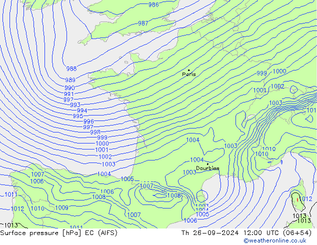 Luchtdruk (Grond) EC (AIFS) do 26.09.2024 12 UTC