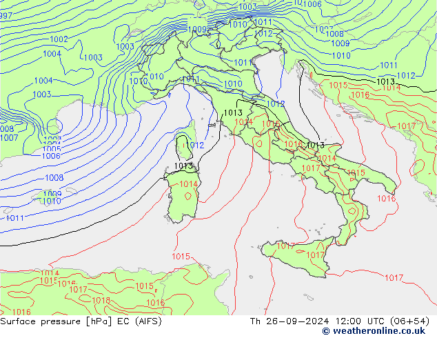 Pressione al suolo EC (AIFS) gio 26.09.2024 12 UTC