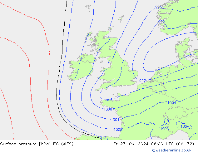 Surface pressure EC (AIFS) Fr 27.09.2024 06 UTC