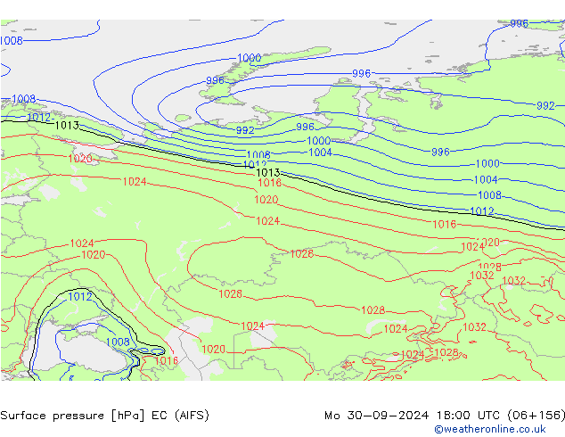 Surface pressure EC (AIFS) Mo 30.09.2024 18 UTC