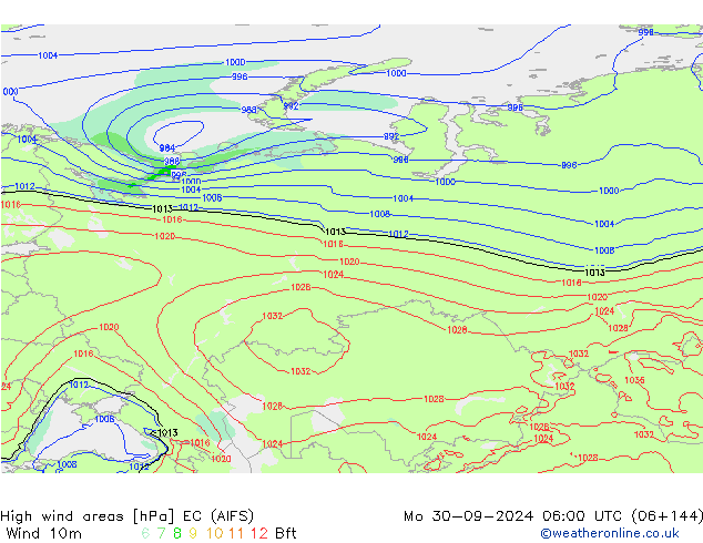 High wind areas EC (AIFS) пн 30.09.2024 06 UTC