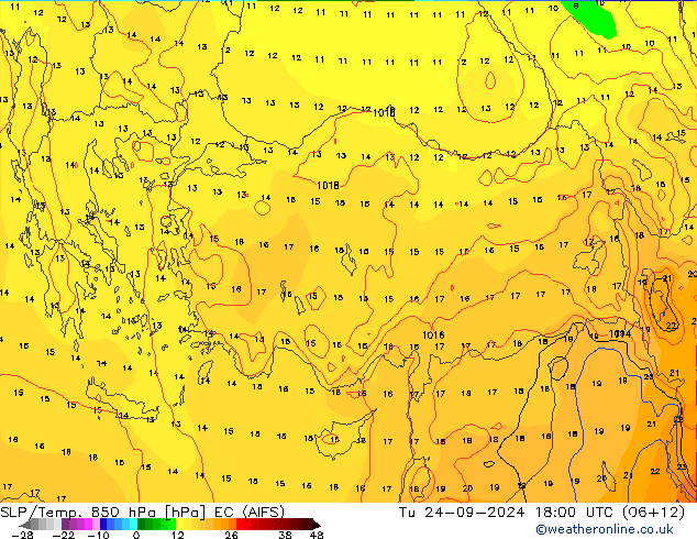 850 hPa Yer Bas./Sıc EC (AIFS) Sa 24.09.2024 18 UTC