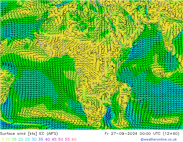 Rüzgar 10 m EC (AIFS) Cu 27.09.2024 00 UTC
