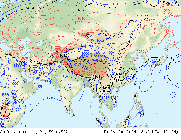 Atmosférický tlak EC (AIFS) Čt 26.09.2024 18 UTC