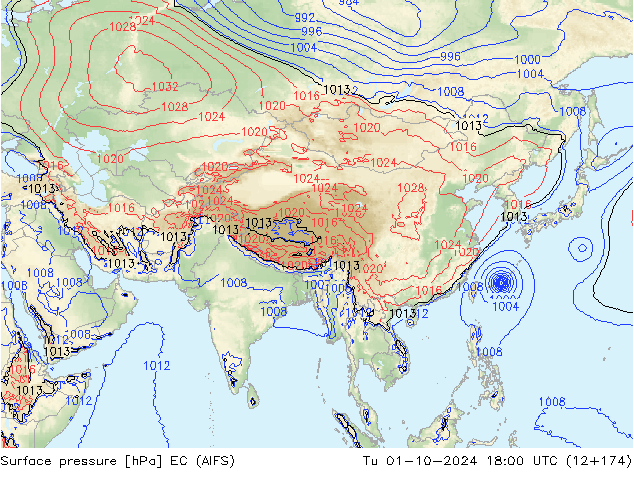 Surface pressure EC (AIFS) Tu 01.10.2024 18 UTC