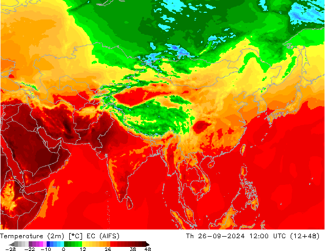 Temperatura (2m) EC (AIFS) Qui 26.09.2024 12 UTC