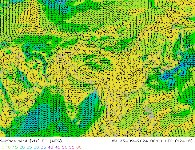 Vento 10 m EC (AIFS) Qua 25.09.2024 06 UTC