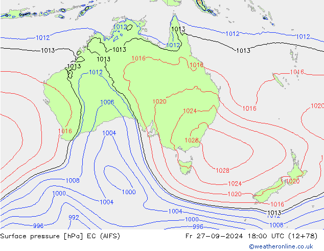 Atmosférický tlak EC (AIFS) Pá 27.09.2024 18 UTC